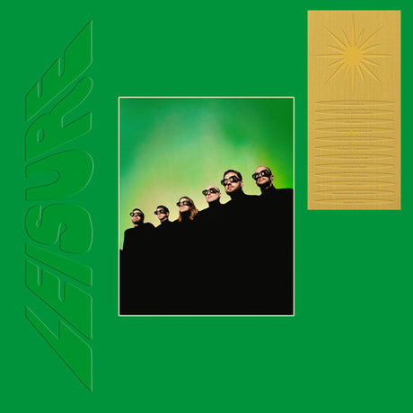 Album cover with a group of people against a green sky, featuring the word 'Leisure' on a green background.