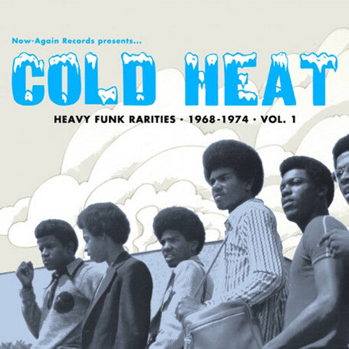 Album cover for 'Cold Heat' featuring a group of people with text about funk rarities.