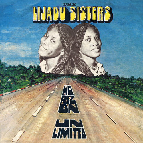 Album cover of The Lijadu Sisters' Horizon Unlimited featuring a stylized illustration of two women with braided hairstyles on a road leading to a horizon.