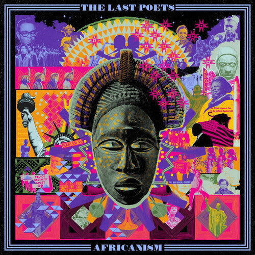 Album cover for 'The Last Poets' featuring a stylized face and geometric patterns with text.