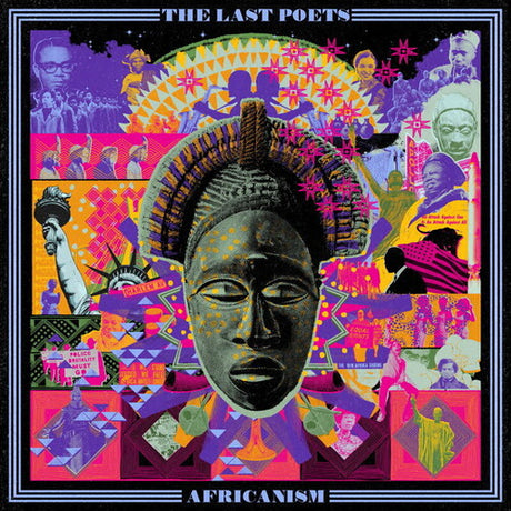 Album cover for 'The Last Poets' featuring a stylized face and geometric patterns with text.