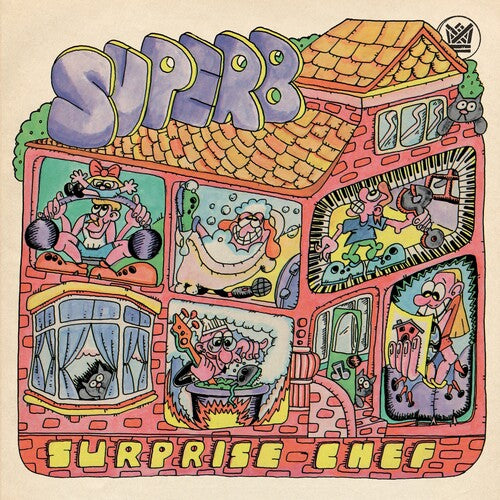 Album cover art for Surprise Chef featuring a colorful illustration of a house with various characters and scenes.
