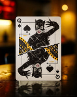 Playing card featuring a stylized illustration of a character with a blurred background
