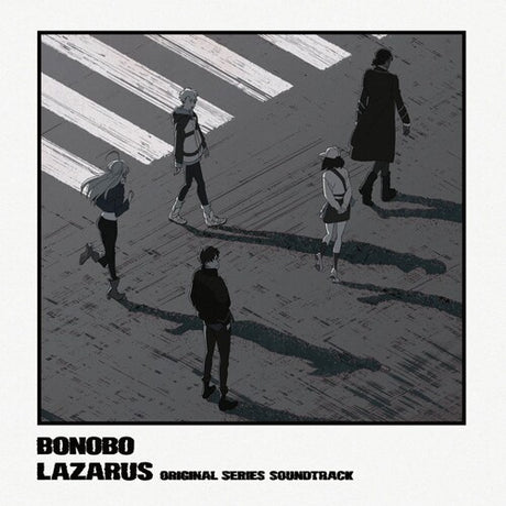 Album cover for 'Lazarus' by Bonobo with stylized illustration of people walking.