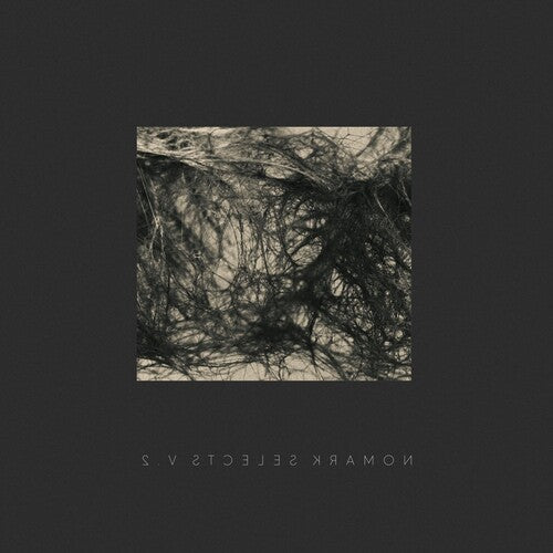 Album cover with abstract black and white design on a dark background
