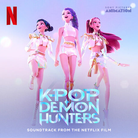 Promotional poster for 'K-Pop Demon Hunters' with animated characters and Netflix logo.