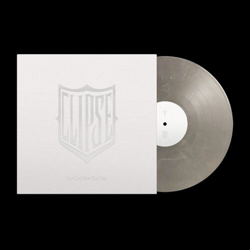 Vinyl record with a white sleeve featuring a logo on a black background