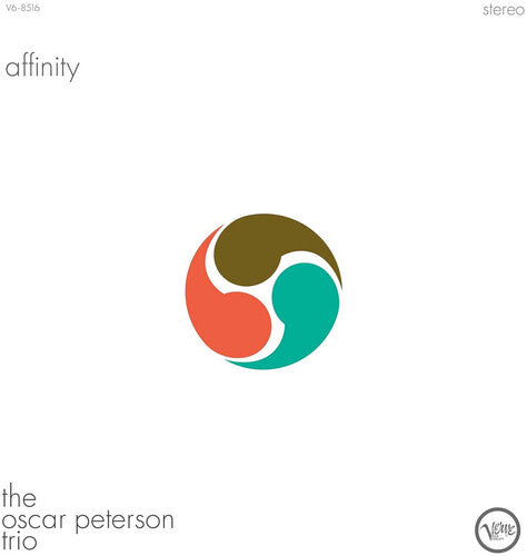 Album cover for 'affinity' by the Oscar Peterson Trio with a colorful abstract design on a white background.