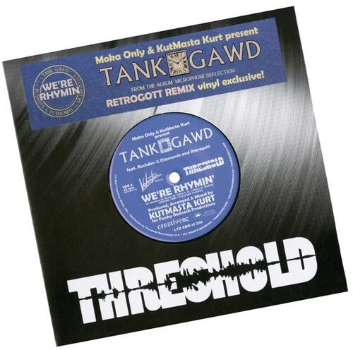 Vinyl record with blue label and black cover featuring 'Tank & Gawd' and 'Threshold' branding.