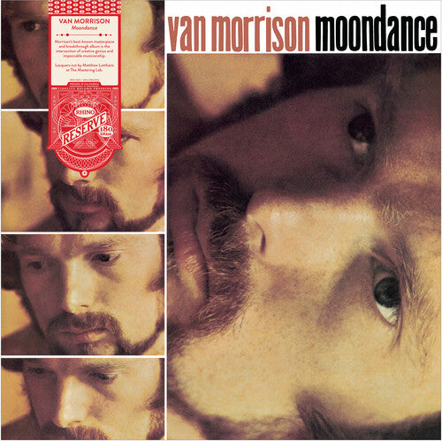Album cover of Van Morrison's 'Moondance' with close-up of a person's face.
