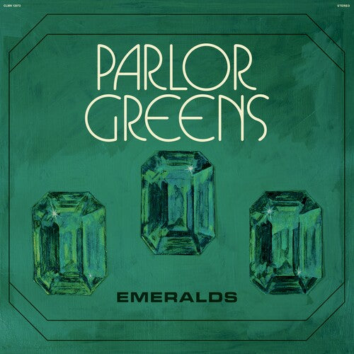 Album cover for 'Parlor Greens' featuring emeralds on a green background