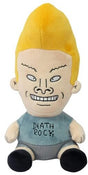 Plush toy with a face design and 'Death Rock' shirt on a white background
