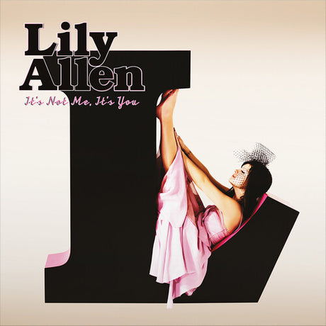 Album cover for Lily Allen's 'It's Not Me, It's You' with a woman in a pink dress.