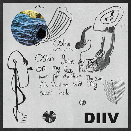 Artistic illustration with text and abstract elements on a gray background, featuring the DIIV logo.