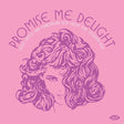 Album cover with stylized illustration of a woman's head and text 'Promise Me Delight' on a pink background.