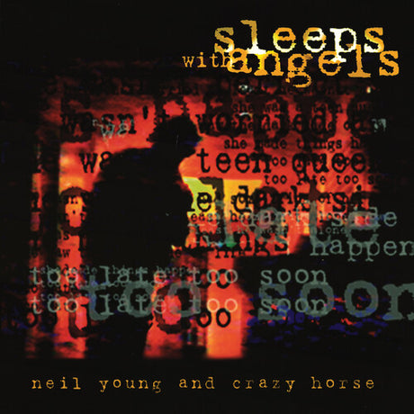 Album cover with silhouette and text overlay, featuring the band 'Sleeps with Angels' and 'Neil Young and Crazy Horse'.
