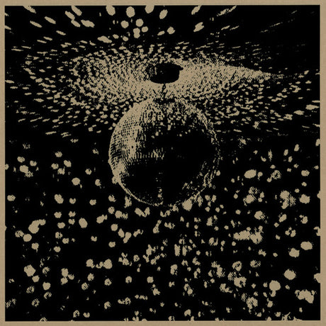 Abstract design with a central sphere and radiating patterns on a black background