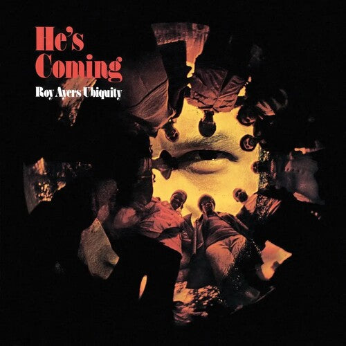 Album cover for 'He's Coming' by Roy Ayers Ubiquity with a central face and people around it.