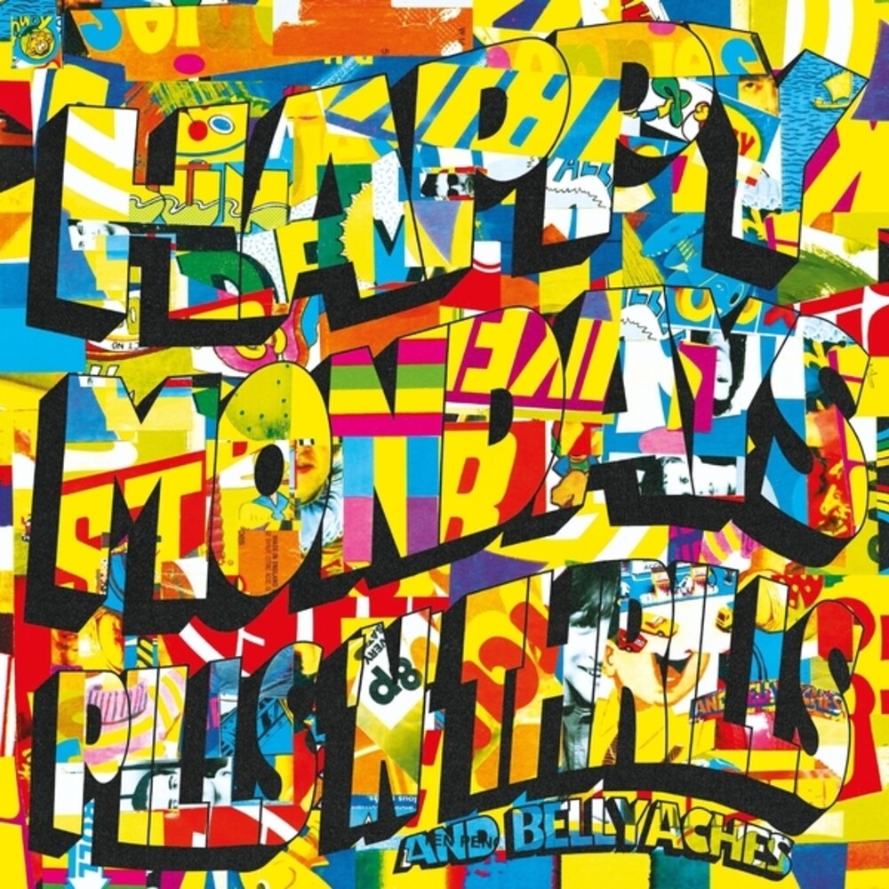 Colorful abstract collage with text on a multicolored background
