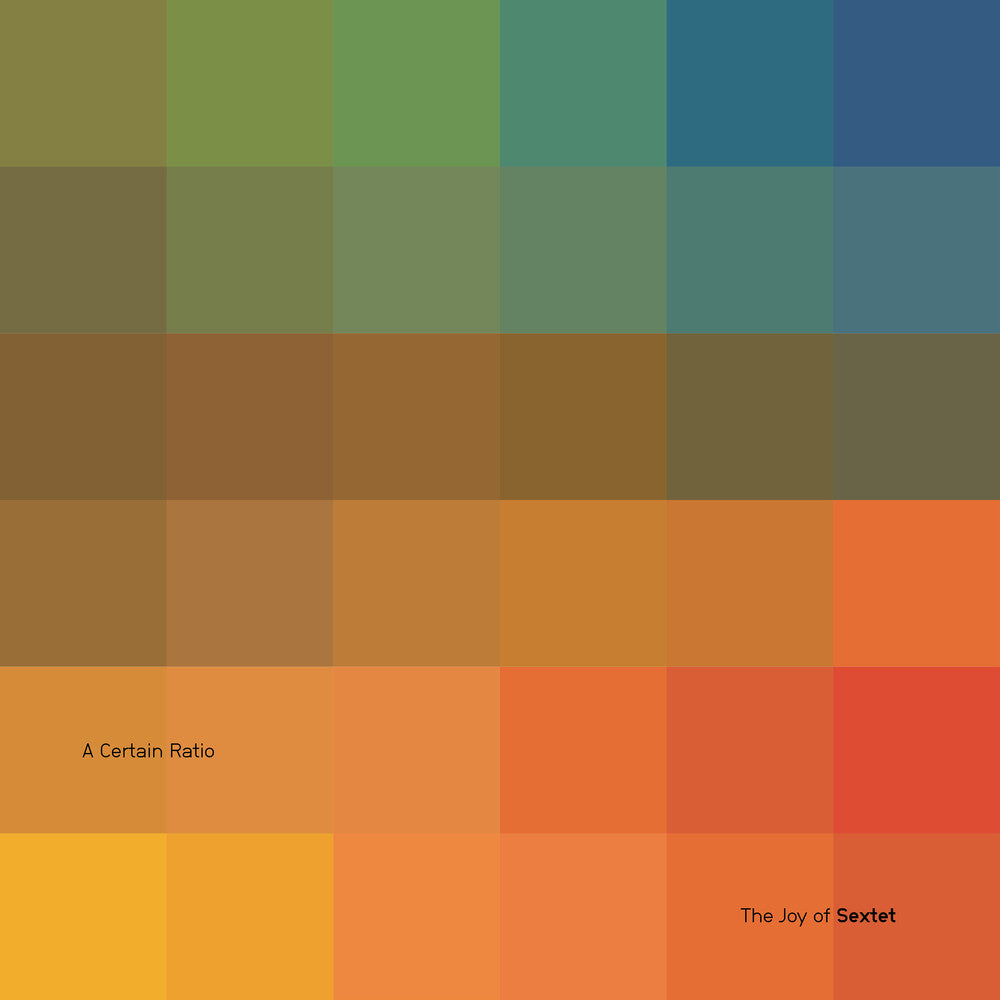 Color swatch pattern with text 'A Certain Ratio' and 'The Joy of Sextet'