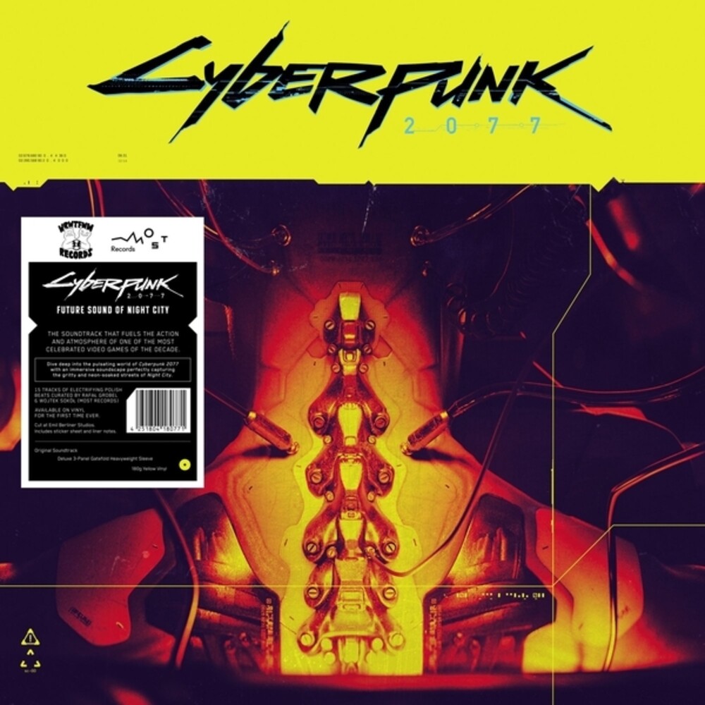 Album cover for 'Cyberpunk 2077' with futuristic design and text.