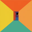 Colorful geometric design with a door in the center