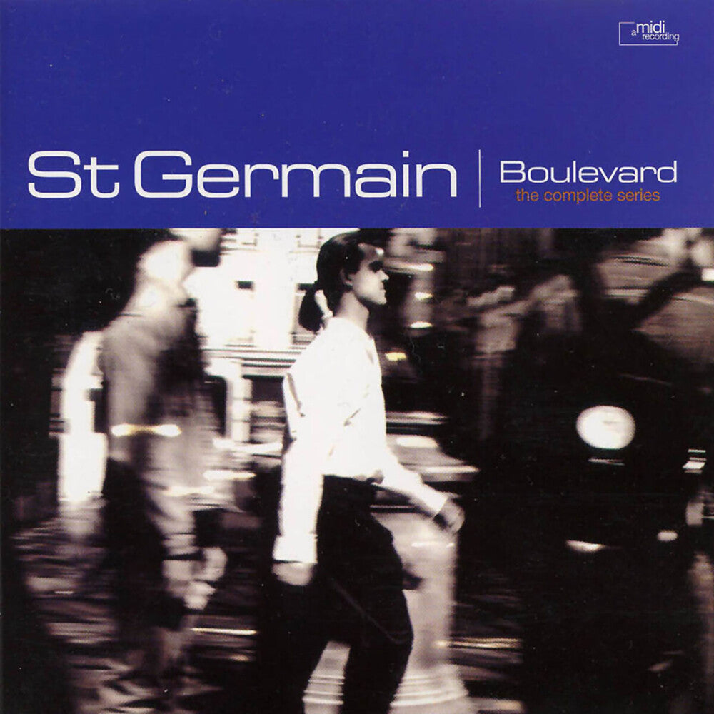 Album cover for 'Boulevard' by St Germain with a blurred street scene and blue banner.