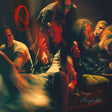 Album cover art for 'Perfection' featuring multiple men in a dimly lit, moody setting with dramatic red and orange lighting, a red circular logo in the top left, and the album title in script at the bottom right.