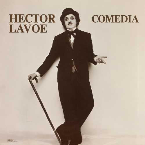 Album cover with a person in formal attire holding a cane, labeled 'Hector Lavoe Comedia'.