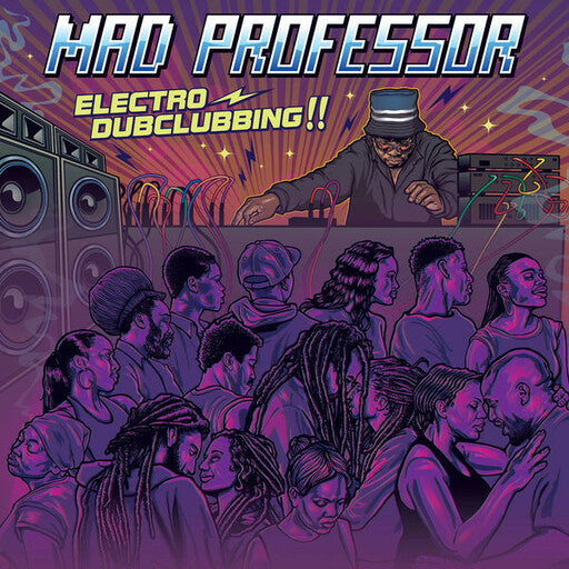 Album cover for 'Electro Dubclubbing!!' by Mad Professor with a DJ and crowd illustration.