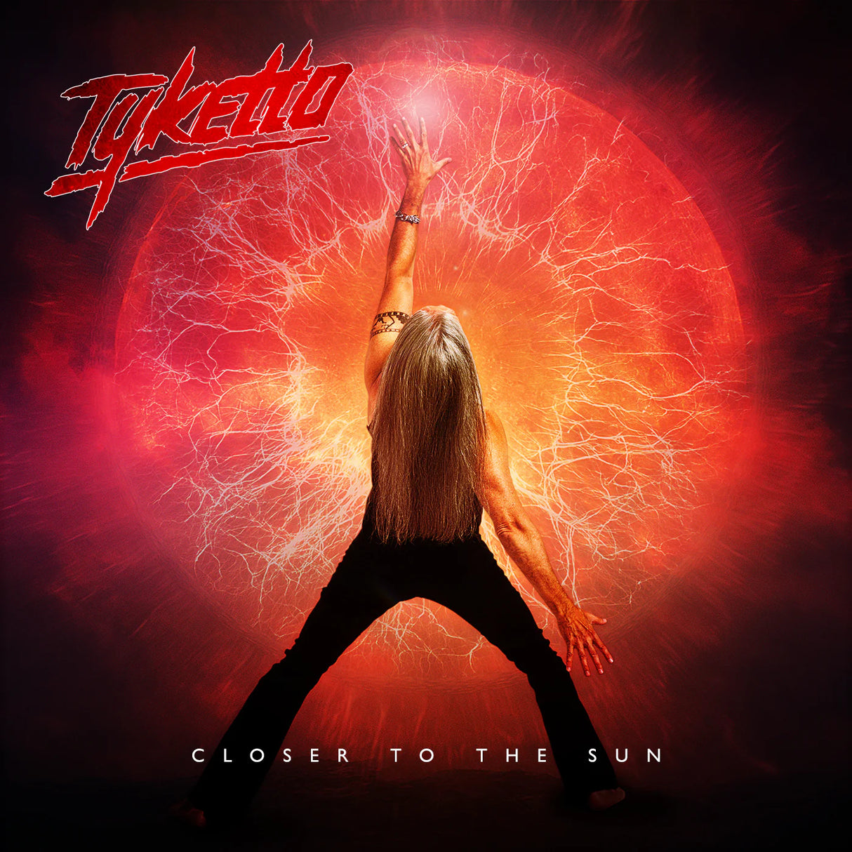 Album cover for 'Closer to the Sun' by Tyketto with a person reaching towards a glowing red sun.