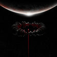 Artistic depiction of a space station with a red laser beam against a dark space background