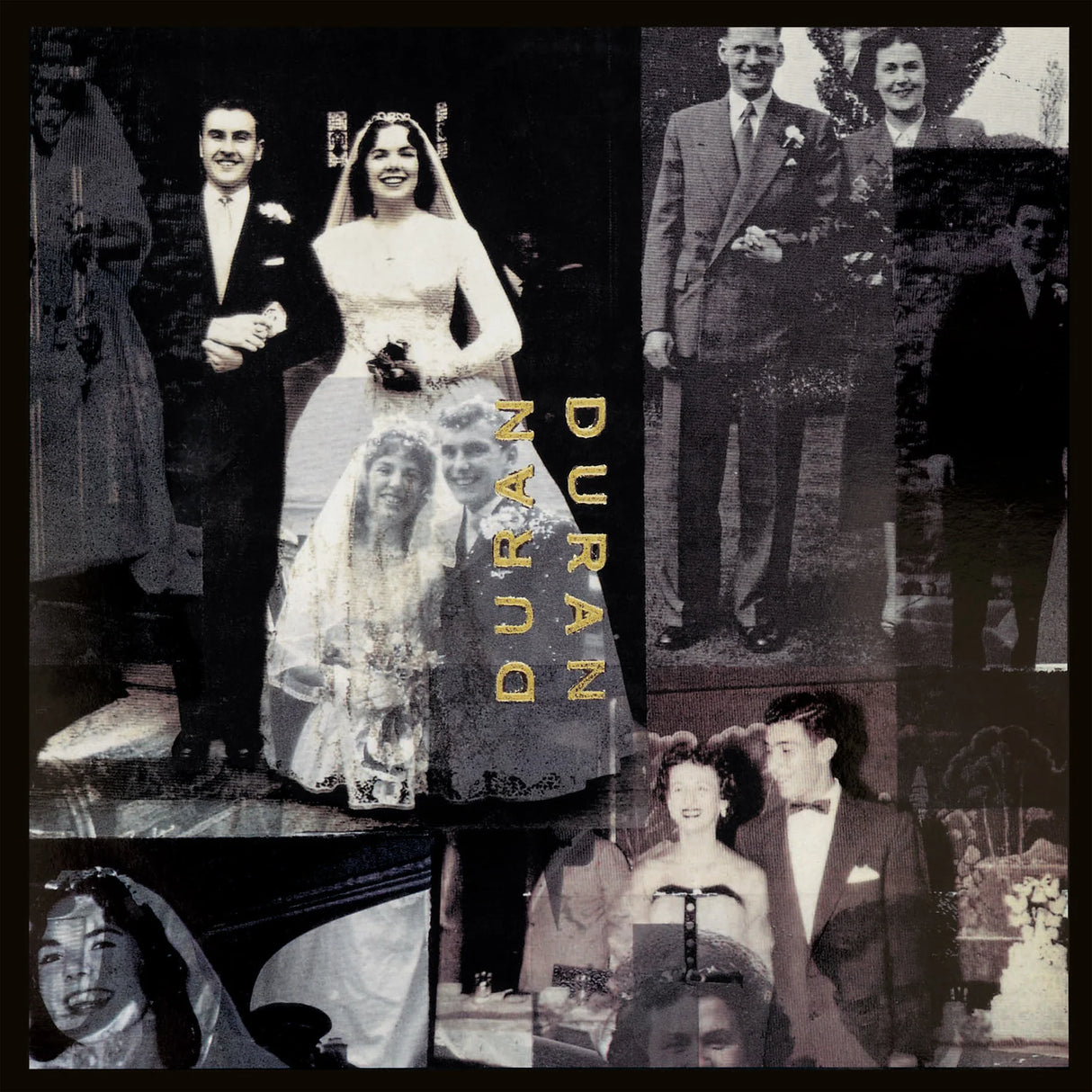 Collage of wedding photos with 'Duran Duran' text overlay