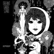 Black and white illustration with artistic design elements on a dark background
