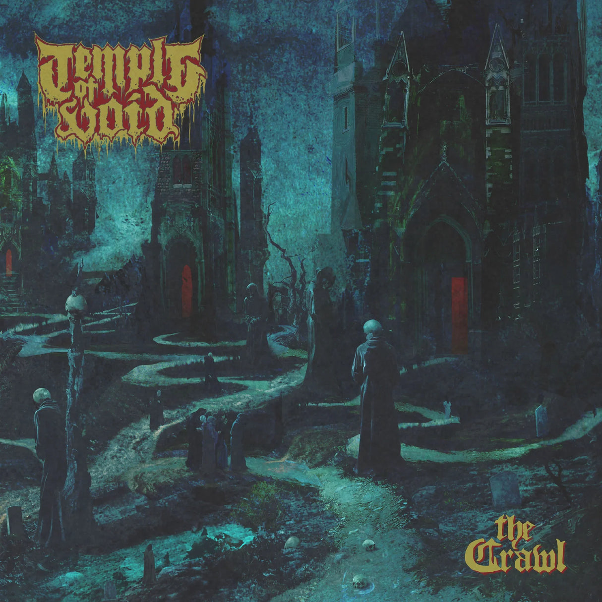 Album cover with gothic architecture and text 'Temple of Void' and 'The Crawl'.