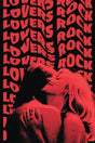 Red and black graphic with 'LOVERS ROCK' text and a couple embracing.