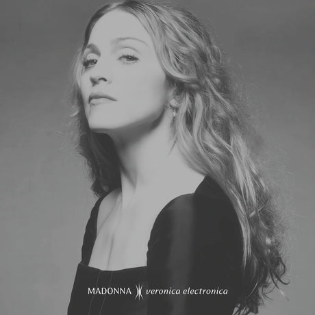 Black and white portrait of a woman with text overlay on a gray background