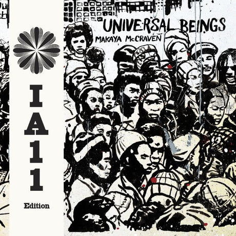 Album cover with stylized faces and text 'Universal Beings' by Makaya McCraven