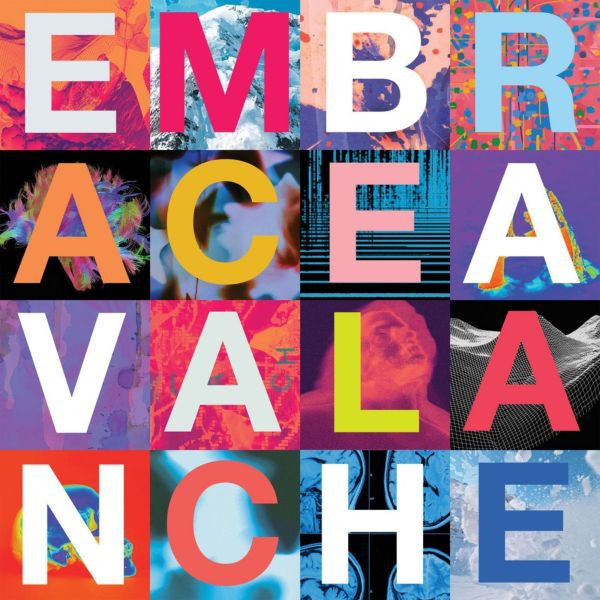 Album cover with colorful text 'EMBRACE AVALANCHE' on a multicolored background