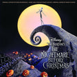 Album cover for 'The Nightmare Before Christmas' with a moon, pumpkins, and characters from the movie.