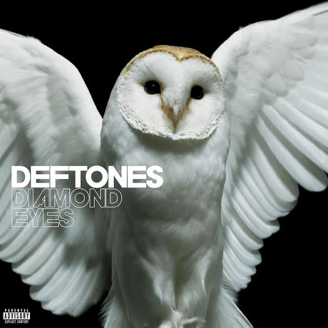 Album cover with a white owl and 'Deftones Diamond Eyes' text on a black background