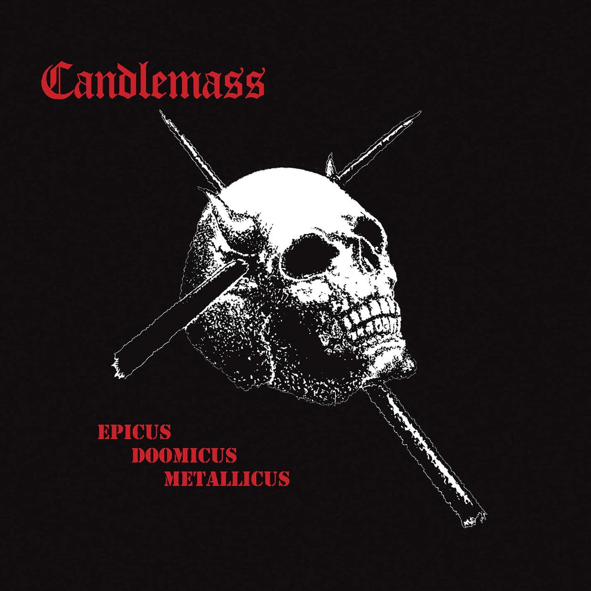 Album cover with a skull and candles on a black background, featuring the text 'Candlemass' and 'Epicus Doomicus Metallicus'.
