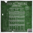 Album cover with architectural blueprint design on a green background