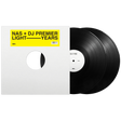 Vinyl records with a white sleeve featuring text on a white background