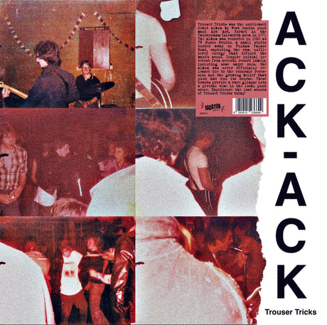 Collage of a band performing with text and album cover design elements.