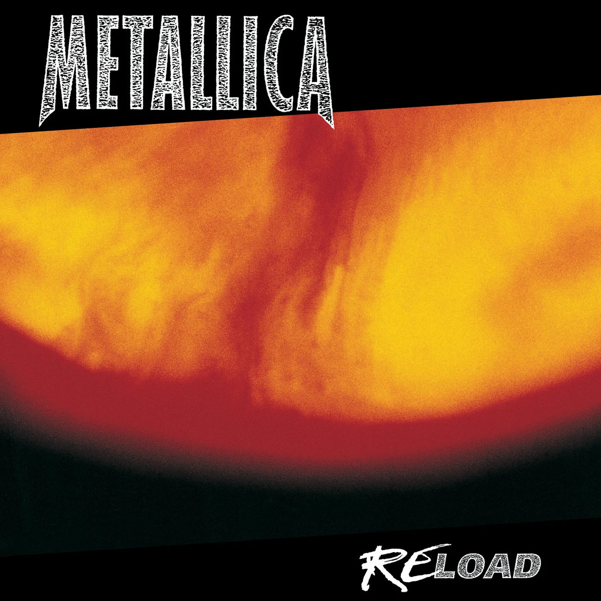 Album cover for Metallica's 'Reload' with fiery design and text.