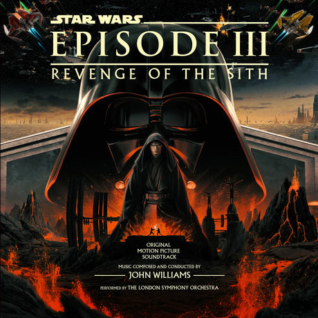 Album cover for 'Star Wars Episode III: Revenge of the Sith' soundtrack featuring Darth Vader.