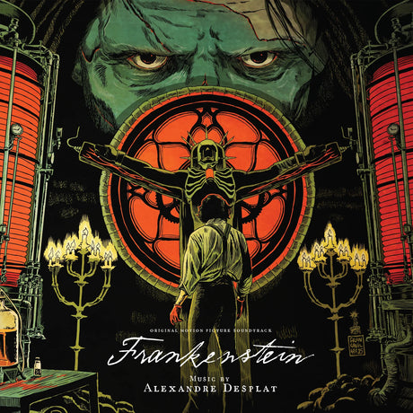Album cover for 'Frankenstein' featuring a creature and a man in a gothic setting.