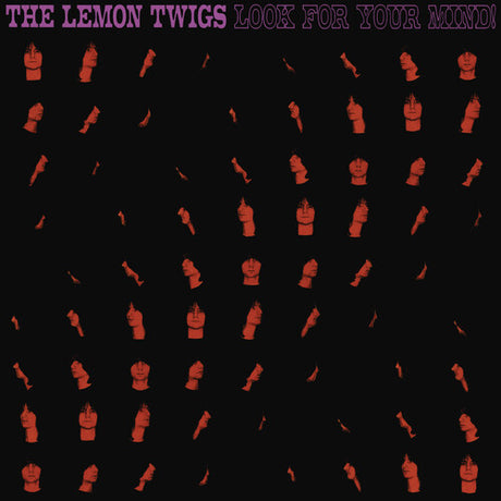 Pattern of red stick figures on a black background with text 'The Lemon Twigs Look For Your Mind' at the top.