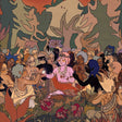 Illustration of a group of people in a forest setting with various expressions and attire.